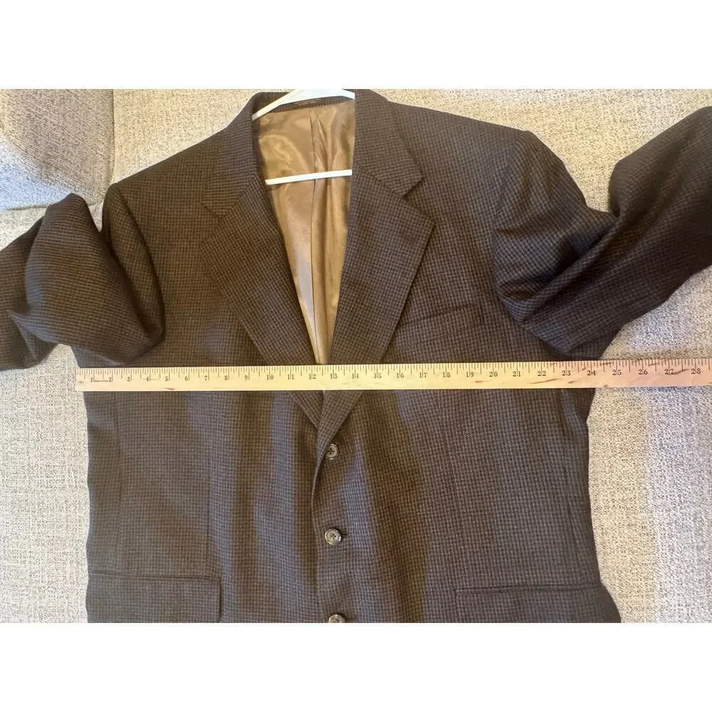 Oscar De La Renta Men's 100% Wool Blazer Sports Coat Brown Houndstooth Sz 46R